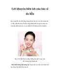 Lời khuyên hữu ích của bác sĩ da liễu  