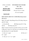 ĐỀ THI HỌC KÌ II MÔN SINH HỌC Mã đề thi 485  NĂM HỌC 2010 SỞ GD – ĐT BÌNH ĐỊNH TRƯỜNG THPT TRƯNG VƯƠNG  