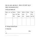 Giáo án môn sinh lớp 6 - BÁO CÁO KẾT QUẢ THỰC HÀNH BÀI SỐ IV I