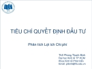 Phân tích lợi ích chi phí: Tiêu chí quyết định đầu tư chuẩn nhất từ ThS Phùng Thanh Bình