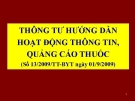 Bài giảng Thông tư 13/2009/TT-BYT: Hướng dẫn hoạt động thông tin, quảng cáo thuốc