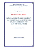 Đạo hàm và vi phân hàm nhiều biến: Biên soạn hệ thống lý thuyết và bài tập cho giáo trình giải tích 2 (Khóa luận tốt nghiệp)