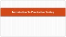 Lecture Penetration testing: Introduction to penetration testing