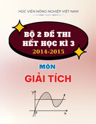 Bộ 2 đề thi hết học kì 3 môn Giải tích năm học 2014-2015 - Học viện Nông nghiệp Việt Nam